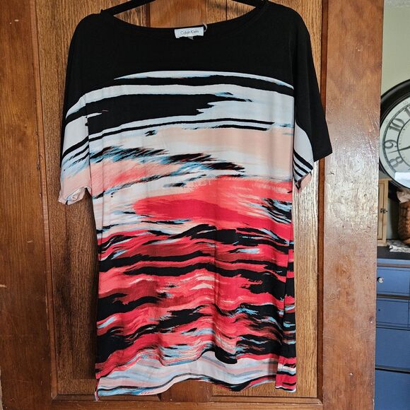 Calvin Klein Women's Small Colorful Sunset Colors Short Sleeve Top - Picture 1 of 8